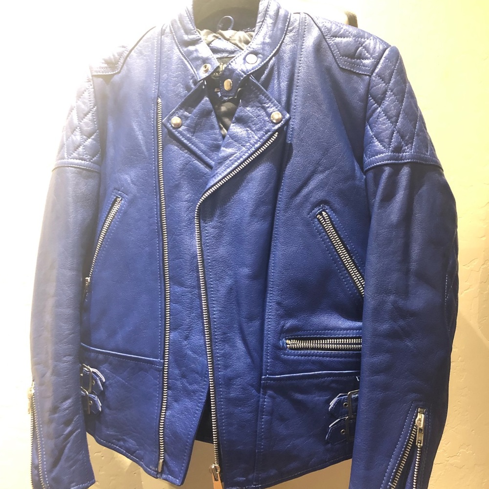 Blue real leather jacket